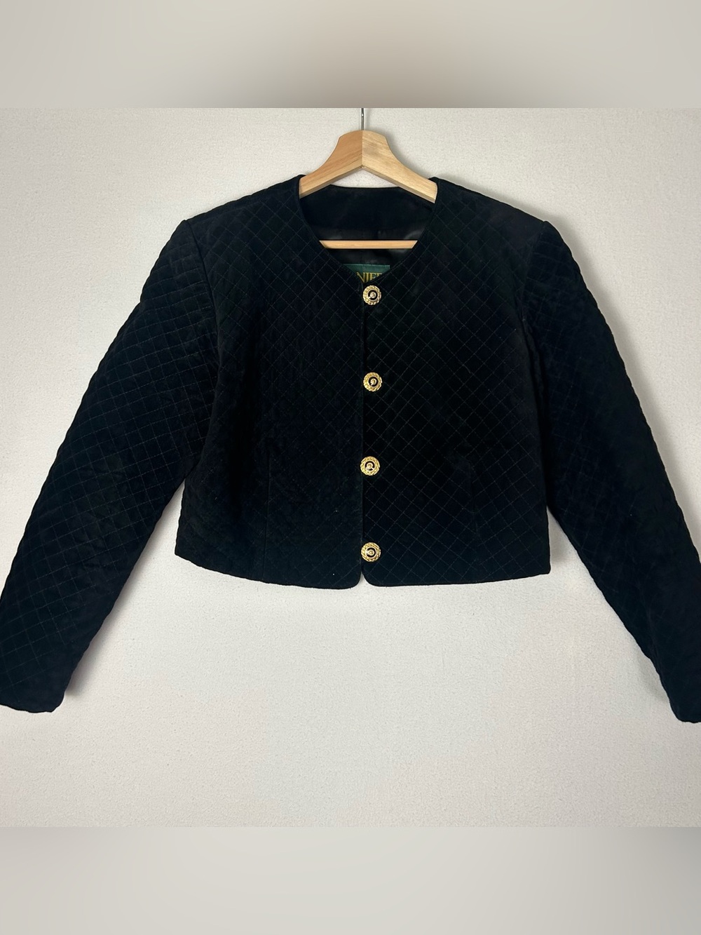 Danier Black Quilted Cropped Blazer with Gold Buttons